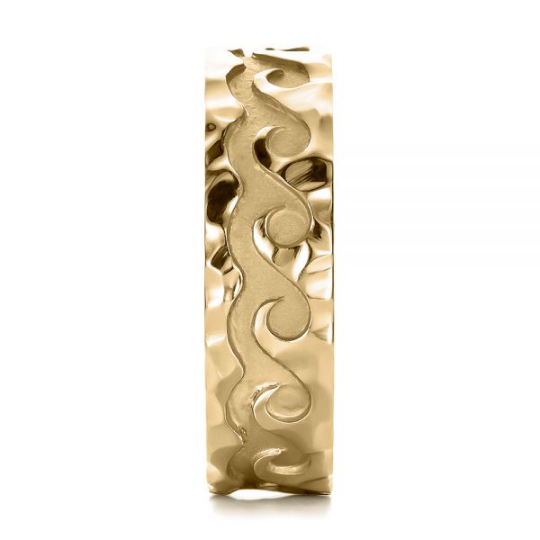 14k Yellow Gold 14k Yellow Gold Custom Men's Hammered Wave Wedding Band - Side View - 100698