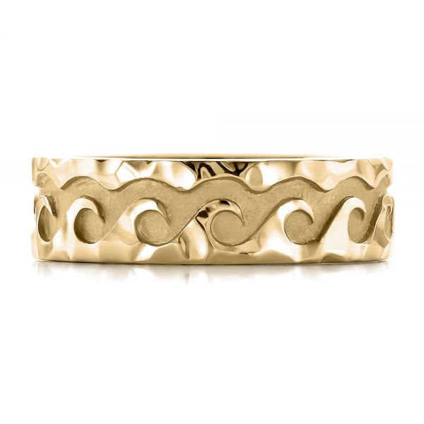 14k Yellow Gold 14k Yellow Gold Custom Men's Hammered Wave Wedding Band - Top View - 100698
