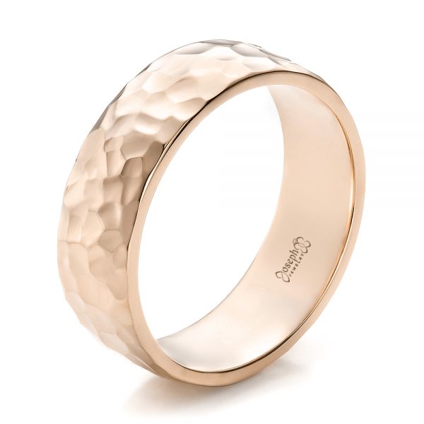 14k Rose Gold 14k Rose Gold Custom Men's Hammered Wedding Band - Three-Quarter View -  100269