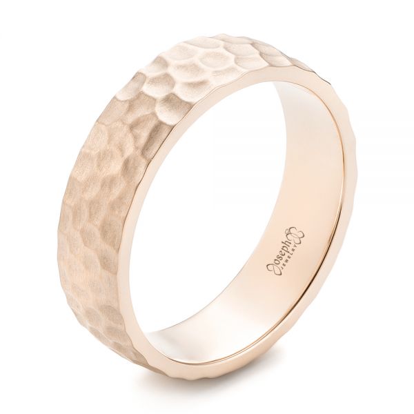 14k Rose Gold 14k Rose Gold Custom Men's Hammered Wedding Band - Three-Quarter View -  102425