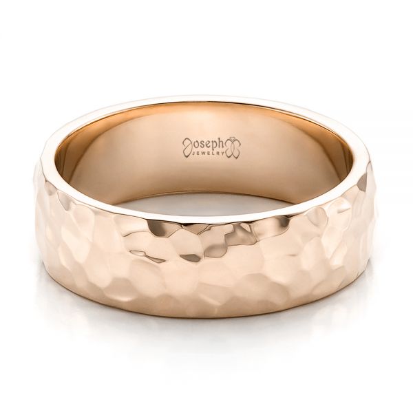 14k Rose Gold 14k Rose Gold Custom Men's Hammered Wedding Band - Flat View -  100269