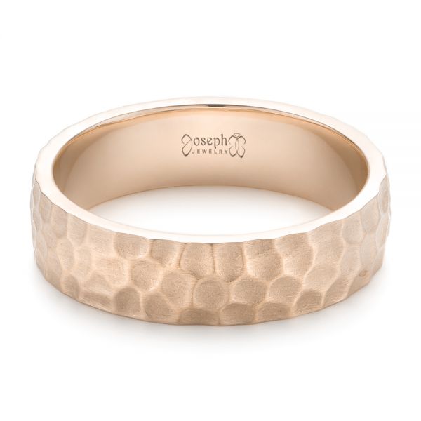 14k Rose Gold 14k Rose Gold Custom Men's Hammered Wedding Band - Flat View - 102425