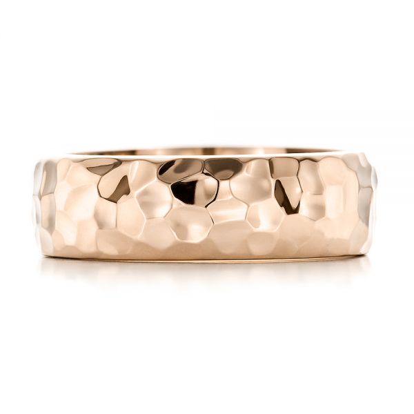 18k Rose Gold 18k Rose Gold Custom Men's Hammered Wedding Band - Top View - 100269