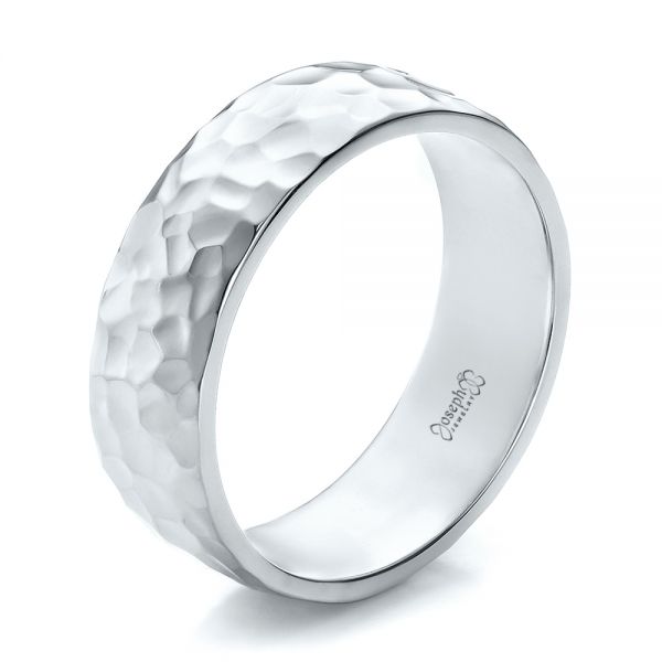  Platinum Platinum Custom Men's Hammered Wedding Band - Three-Quarter View -  100269