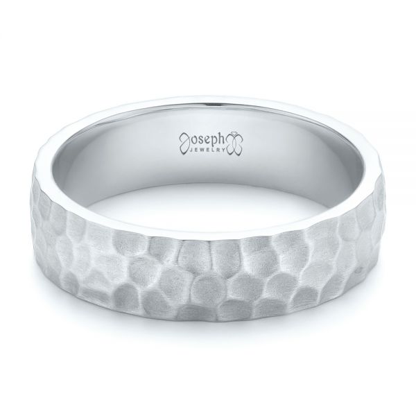 14k White Gold 14k White Gold Custom Men's Hammered Wedding Band - Flat View - 102425