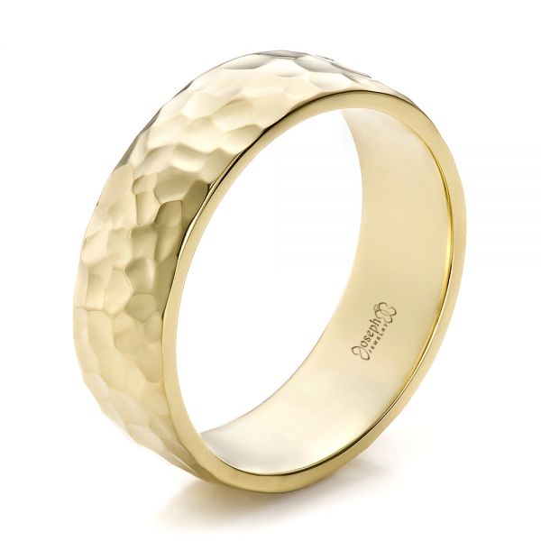 18k Yellow Gold 18k Yellow Gold Custom Men's Hammered Wedding Band - Three-Quarter View -  100269