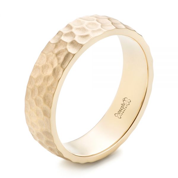 18k Yellow Gold 18k Yellow Gold Custom Men's Hammered Wedding Band - Three-Quarter View -  102425