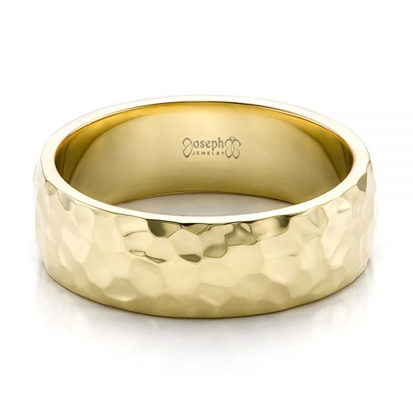 14k Yellow Gold Custom Men's Hammered Wedding Band - Flat View -  100269