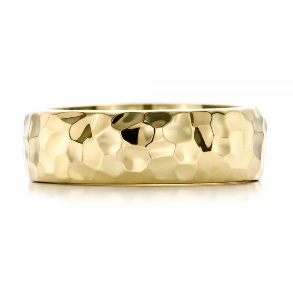 14k Yellow Gold Custom Men's Hammered Wedding Band - Top View -  100269