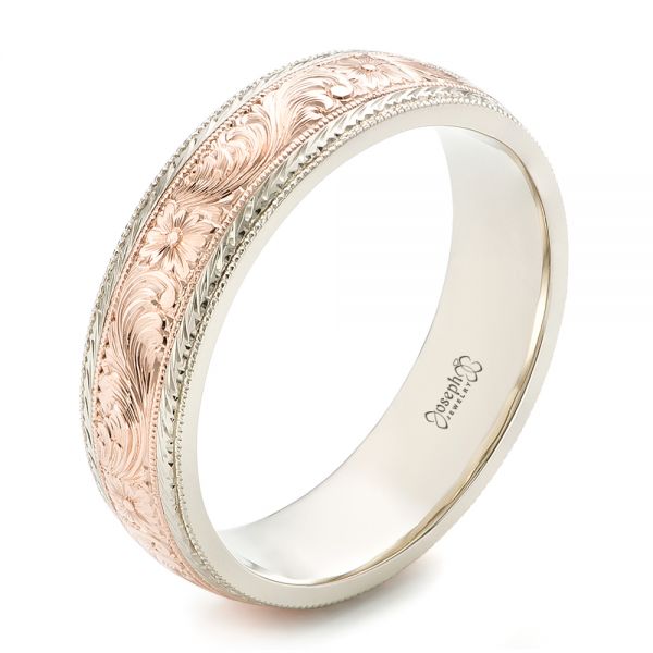 18k Yellow Gold And 14k Rose Gold 18k Yellow Gold And 14k Rose Gold Custom Men's Hand Engraved Wedding Band - Three-Quarter View -  102431