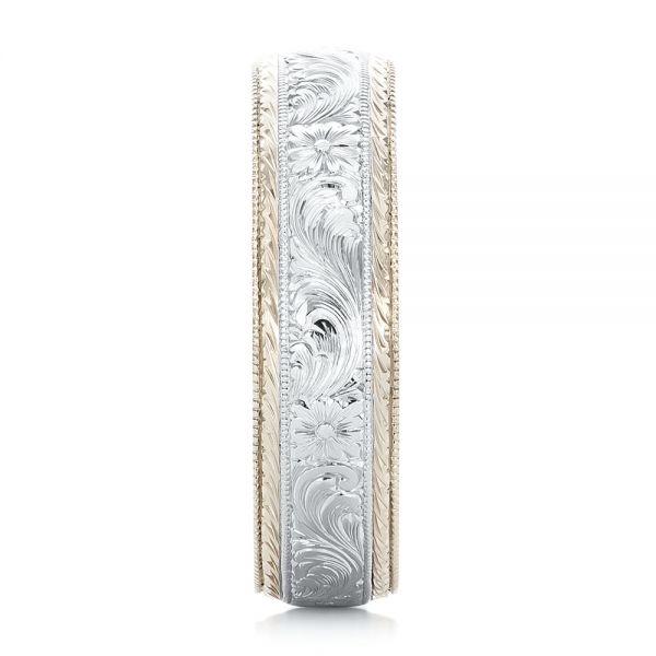 14k White Gold And 14k White Gold 14k White Gold And 14k White Gold Custom Men's Hand Engraved Wedding Band - Side View - 102431