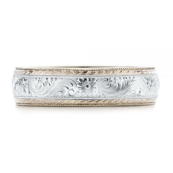 14k White Gold And 14k White Gold 14k White Gold And 14k White Gold Custom Men's Hand Engraved Wedding Band - Top View - 102431