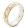14k White Gold And 18k Yellow Gold 14k White Gold And 18k Yellow Gold Custom Men's Hand Engraved Wedding Band - Three-Quarter View -  102431 - Thumbnail