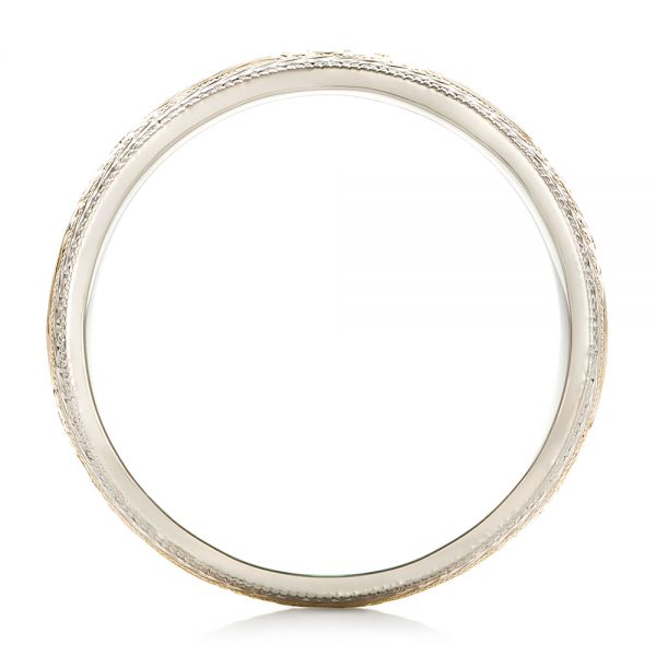 14k White Gold And 18k Yellow Gold 14k White Gold And 18k Yellow Gold Custom Men's Hand Engraved Wedding Band - Front View - 102431