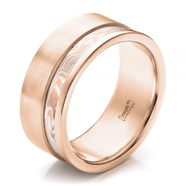 14k Rose Gold And Platinum 14k Rose Gold And Platinum Custom Men's Mokume Band - Three-Quarter View -  100012