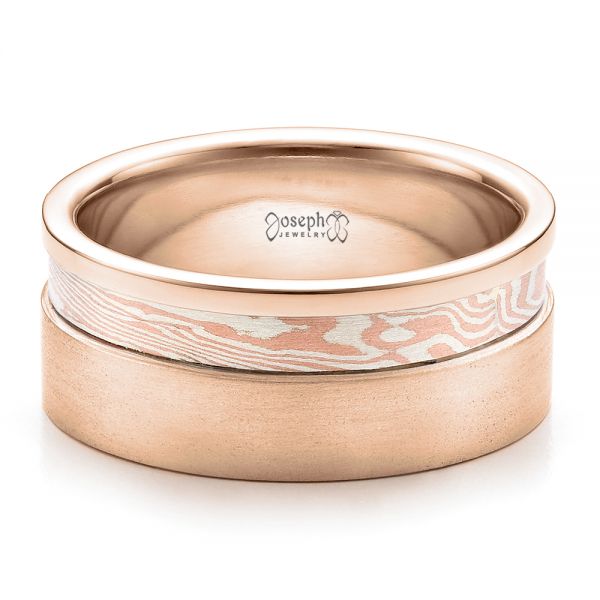 18k Rose Gold And Platinum 18k Rose Gold And Platinum Custom Men's Mokume Band - Flat View -  100012