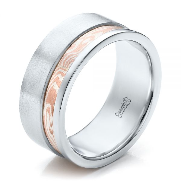  Platinum And Platinum Platinum And Platinum Custom Men's Mokume Band - Three-Quarter View -  100012