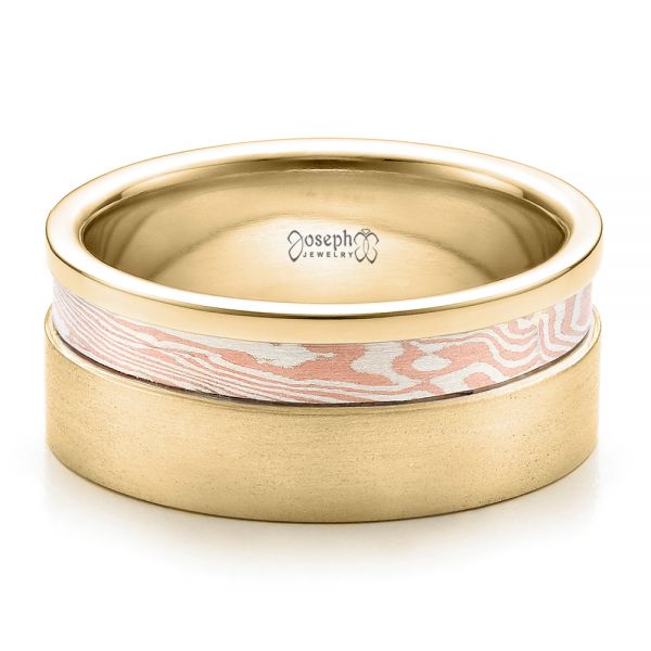 14k Yellow Gold And Platinum 14k Yellow Gold And Platinum Custom Men's Mokume Band - Flat View - 100012