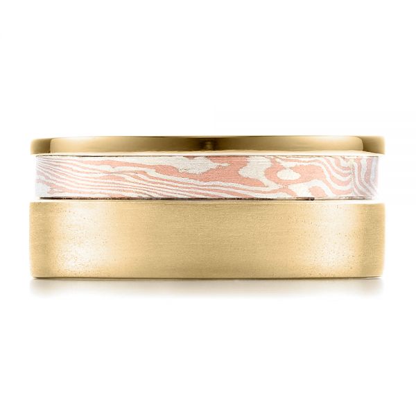 14k Yellow Gold And Platinum 14k Yellow Gold And Platinum Custom Men's Mokume Band - Top View - 100012