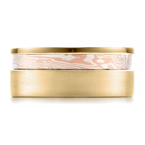 14k Yellow Gold And 18K Gold 14k Yellow Gold And 18K Gold Custom Men's Mokume Band - Top View -  100012