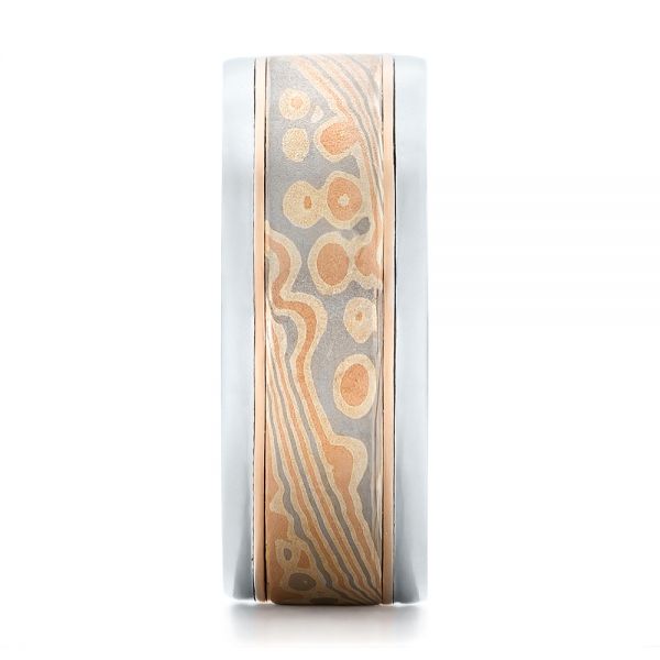 Platinum And 14K Gold Custom Men's Mokume And Diamond Wedding Band - Side View - 102157