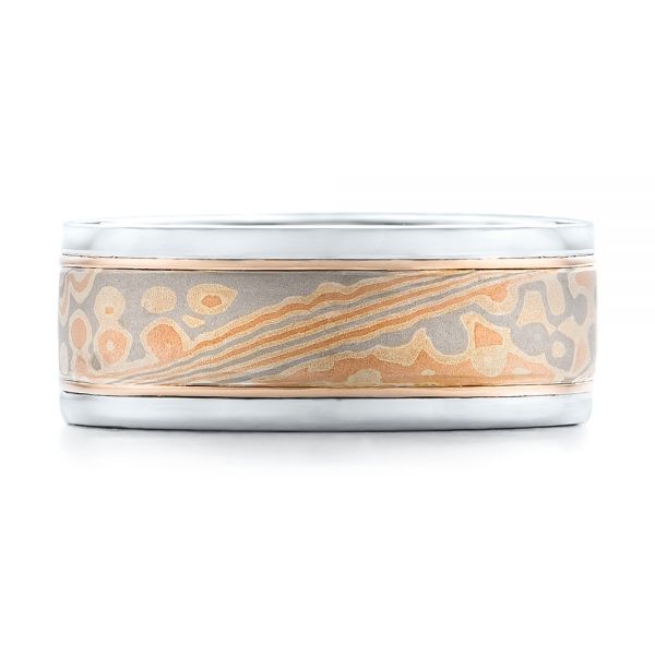 Platinum And 14K Gold Custom Men's Mokume And Diamond Wedding Band - Top View - 102157
