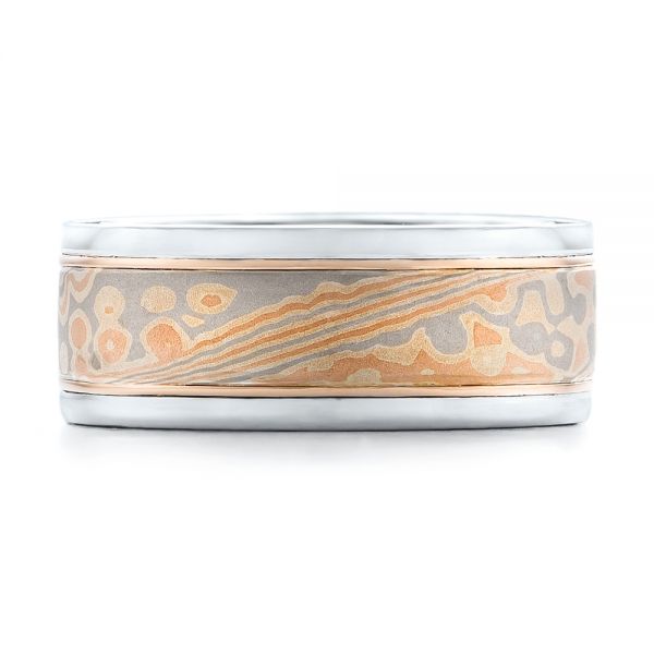 Custom Men's Mokume And Diamond Wedding Band - Top View -  102157