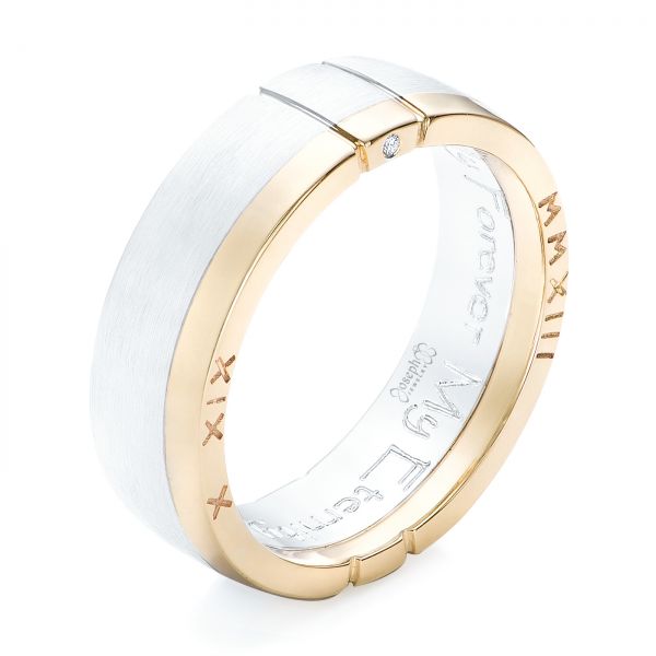  14K Gold And 14k Rose Gold 14K Gold And 14k Rose Gold Custom Men's Diamond Band - Three-Quarter View -  102002