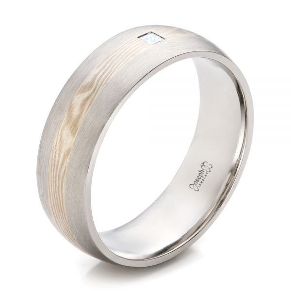  Platinum And 14K Gold Platinum And 14K Gold Custom Men's Mokume Wedding Band - Three-Quarter View -  101259