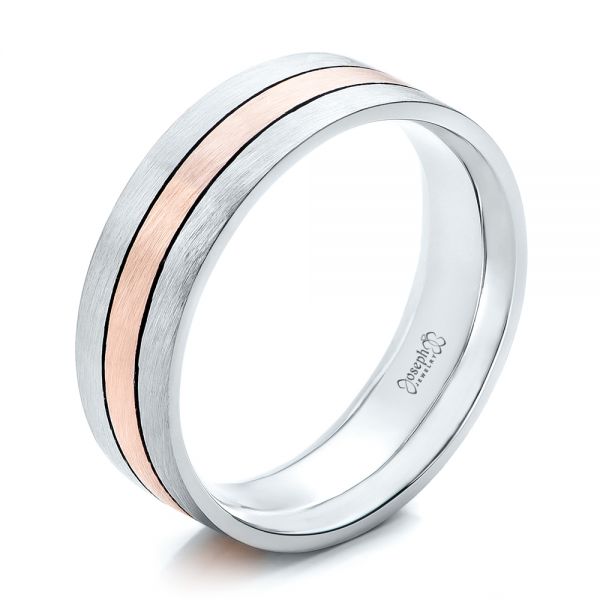  14K Gold And 18k Rose Gold 14K Gold And 18k Rose Gold Custom Men's Brushed Band - Three-Quarter View -  101912