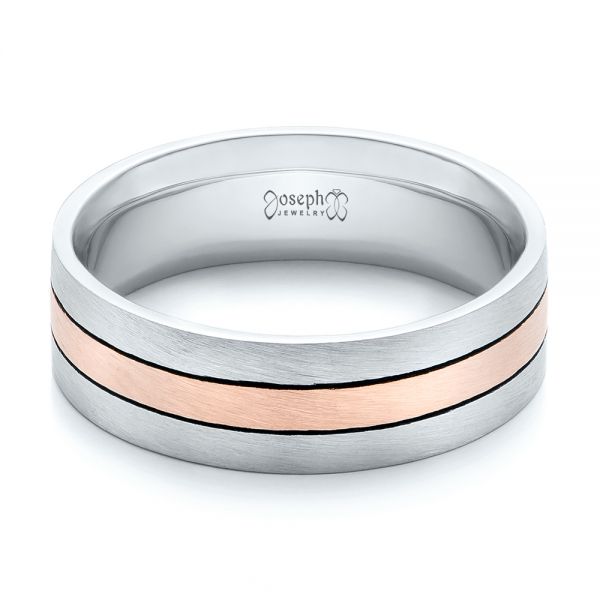  14K Gold And 18k Rose Gold 14K Gold And 18k Rose Gold Custom Men's Brushed Band - Flat View -  101912