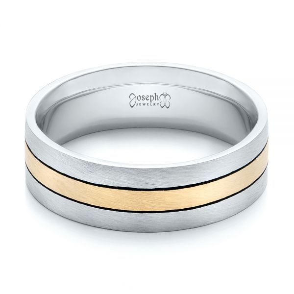 Platinum And 18k Yellow Gold Platinum And 18k Yellow Gold Custom Men's Brushed Band - Flat View - 101912