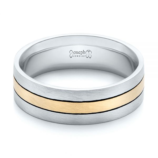  Platinum And 14k Yellow Gold Platinum And 14k Yellow Gold Custom Men's Brushed Band - Flat View -  101912