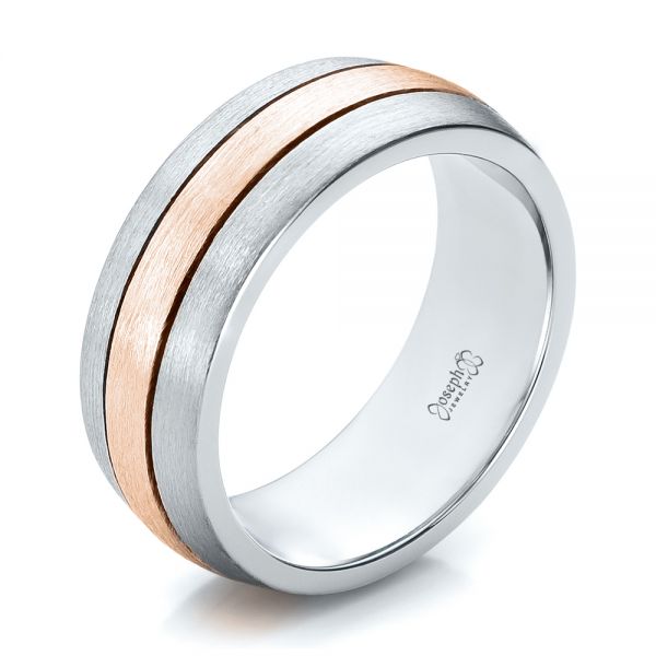  Platinum And 14k Rose Gold Platinum And 14k Rose Gold Custom Men's and Brushed Band - Three-Quarter View -  101071