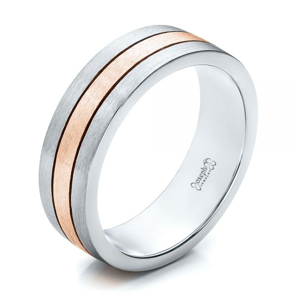  14K Gold And 14k Rose Gold 14K Gold And 14k Rose Gold Custom Men's and Brushed Band - Three-Quarter View -  101072