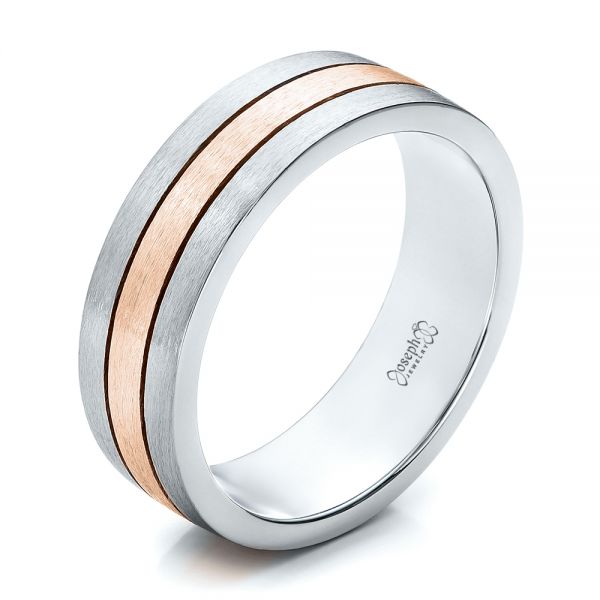  Platinum And 18k Rose Gold Platinum And 18k Rose Gold Custom Men's and Brushed Band - Three-Quarter View -  101072