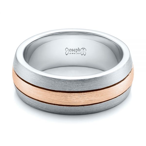 Platinum And 14k Rose Gold Platinum And 14k Rose Gold Custom Men's and Brushed Band - Flat View - 101071