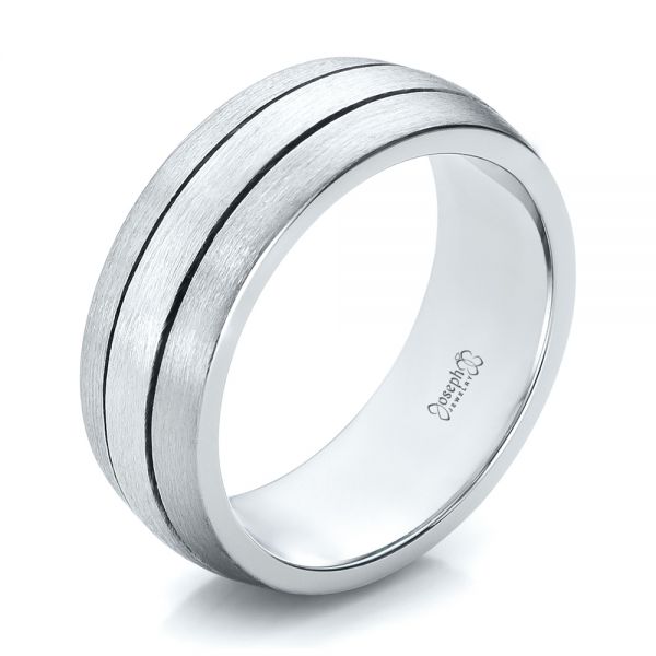  Platinum And 14k White Gold Platinum And 14k White Gold Custom Men's and Brushed Band - Three-Quarter View -  101071