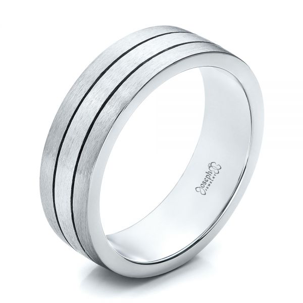  Platinum And 18k White Gold Platinum And 18k White Gold Custom Men's and Brushed Band - Three-Quarter View -  101072