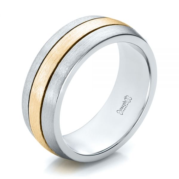  18K Gold And 18k Yellow Gold 18K Gold And 18k Yellow Gold Custom Men's and Brushed Band - Three-Quarter View -  101071