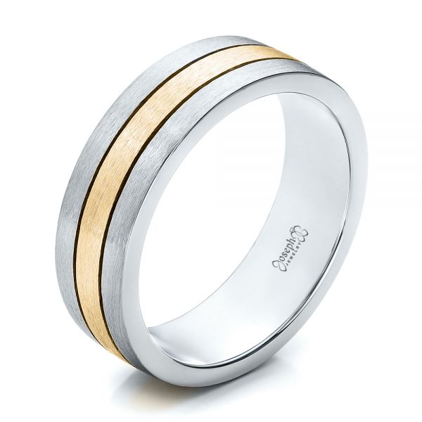  Platinum And 18k Yellow Gold Platinum And 18k Yellow Gold Custom Men's and Brushed Band - Three-Quarter View -  101072