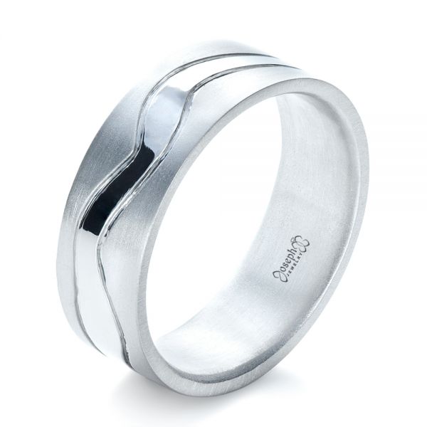 18k White Gold 18k White Gold Custom Men's Wedding Band - Three-Quarter View -  1303