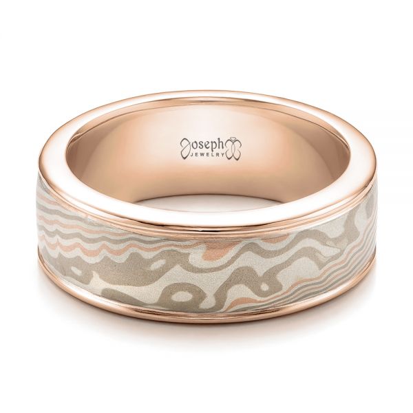 14k Rose Gold And Platinum 14k Rose Gold And Platinum Custom Men's Mokume Wedding Band - Flat View -  101274