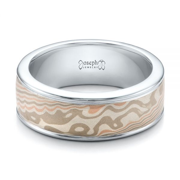  Platinum And 14K Gold Platinum And 14K Gold Custom Men's Mokume Wedding Band - Flat View -  101274