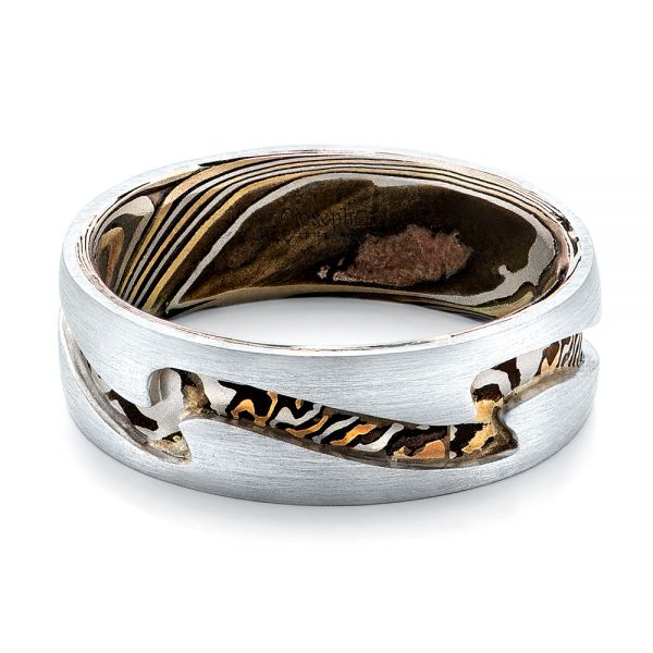  Platinum Custom Men's Mokume Wedding Band - Flat View -  102032