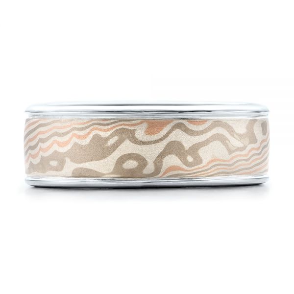 Platinum And 18K Gold Custom Men's Mokume Wedding Band - Top View - 101274