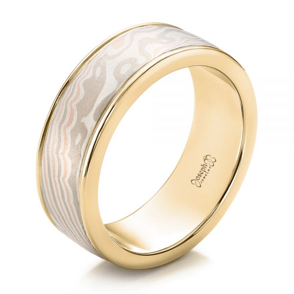 Custom Men's Platinum and Mokume Wedding Band - Image