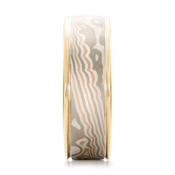 14k Yellow Gold And 18K Gold 14k Yellow Gold And 18K Gold Custom Men's Mokume Wedding Band - Side View -  101274