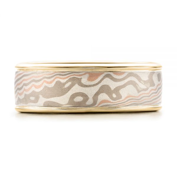 18k Yellow Gold And Platinum 18k Yellow Gold And Platinum Custom Men's Mokume Wedding Band - Top View -  101274