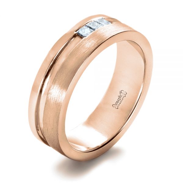 18k Rose Gold 18k Rose Gold Custom Men's Princess Cut Diamond Band - Three-Quarter View -  1223